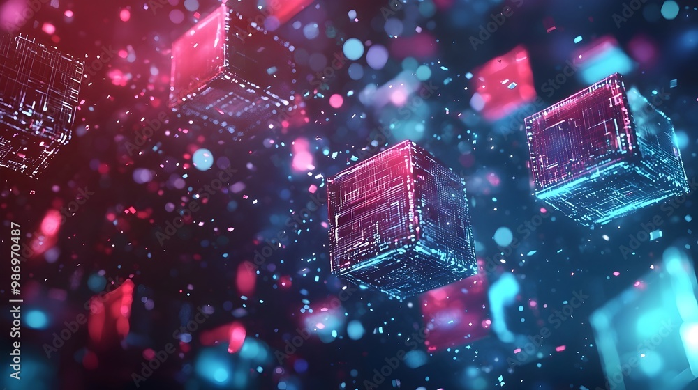 Aufkleber floating 3d cubes and graphs representing creative business data strategy