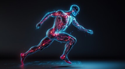 Neural Connections visualization athlete body activity concept for sports science on plain background