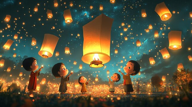 The annual Night of Yee Peng lights up countless illustrations of the lantern festival，generated with AI.