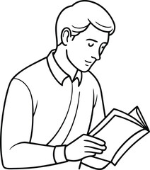 Man reading book line art vector illustration on black and white.