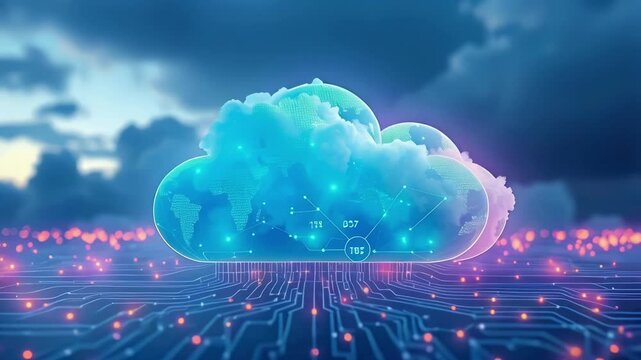 Cloud computing concept. Data network connection system. Digital technology server. Global internet communication. Modern cyberspace information. Abstract futuristic innovation.