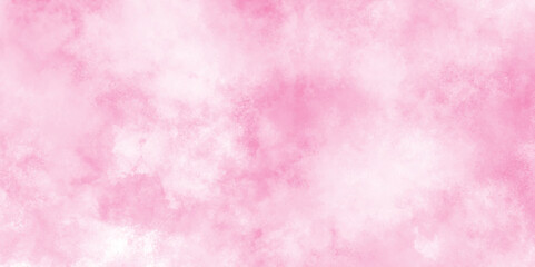 Paint leaks and ombre effects hand painted cloudy pink paper texture, Soft smeared aquarelle painted pink texture, Abstract pink sky background and white clouds on pink canvas.