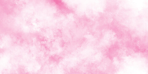Paint leaks and ombre effects hand painted cloudy pink paper texture, Soft smeared aquarelle painted pink texture, Abstract pink sky background and white clouds on pink canvas.