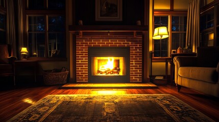 Obraz premium A living room with a fire place in the middle of it