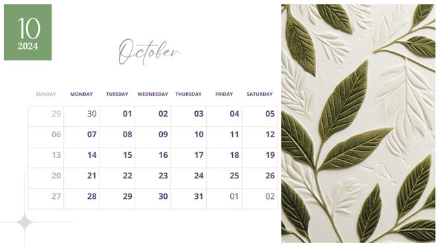 October 2024. Resolution, strategy, solution, goal, business and holidays. Date - month October 2024. Page of annual monthly calendar - October 2024	