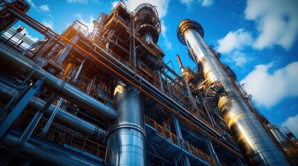 Industrial Plant with Metallic Structures Against Sky