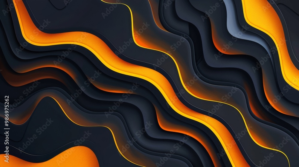 Poster A digitally rendered abstract background featuring a black and yellow wavy pattern with depth and texture.