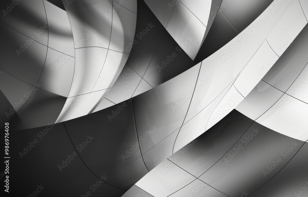 Poster An abstract black and white image of a modern architectural structure.