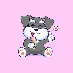 Cute schnauzer dog holding ice cream vector icon. Food animal concept mascot logo illustration