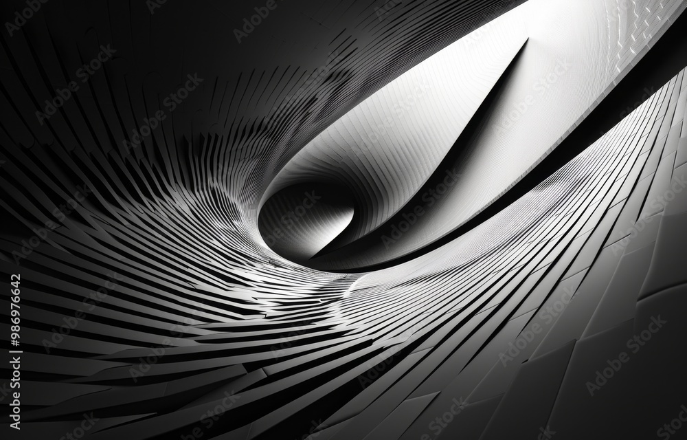 Aufkleber A monochrome abstract image featuring curved lines and shapes creating a geometric pattern.