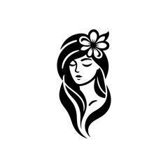 Elegant Charm Black Logo with a Woman's Face Iconic Simplicity Vector Icon of Black Female Face. beautiful floral girl with love sign icon logo