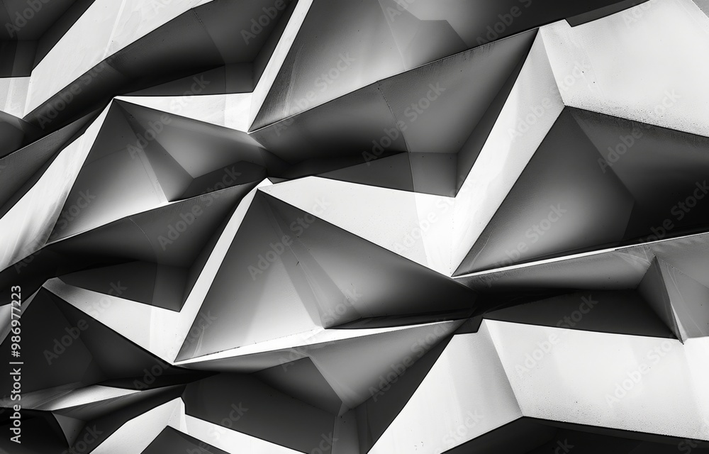Poster A close-up view of a white building facade with a geometric, angular pattern.