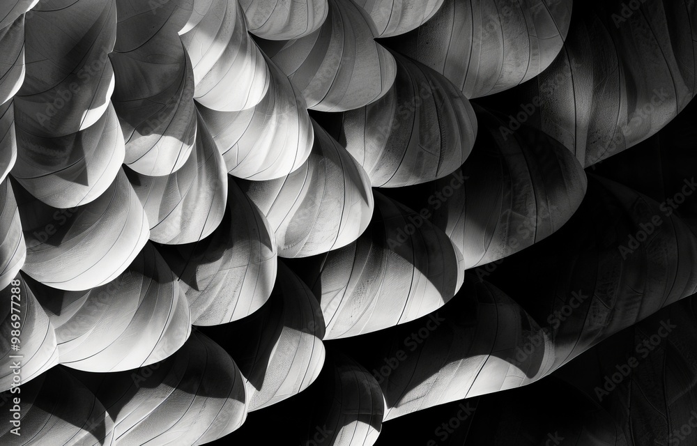 Aufkleber a close-up of a black and white abstract pattern of curved, textured shapes.
