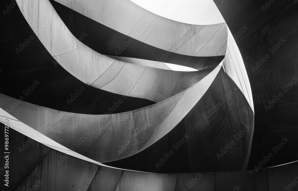 Aufkleber A close-up view of intersecting curved concrete surfaces showcasing an abstract architectural design.