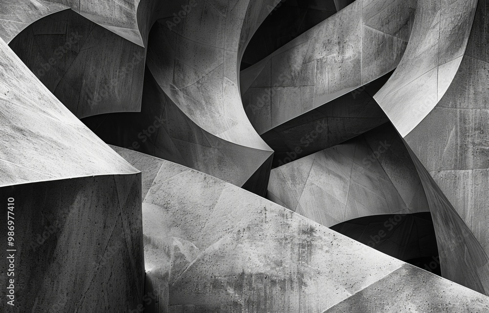 Poster a close-up view of an abstract architectural composition featuring curved concrete panels.
