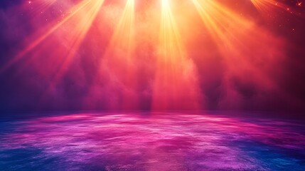 Fototapeta premium A stunning spectacle with vibrant rays of light illuminating the stage. The atmosphere feels electric, inviting excitement and anticipation, enhancing the performance's allure.