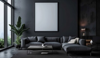Modern Living Room with Blank Canvas