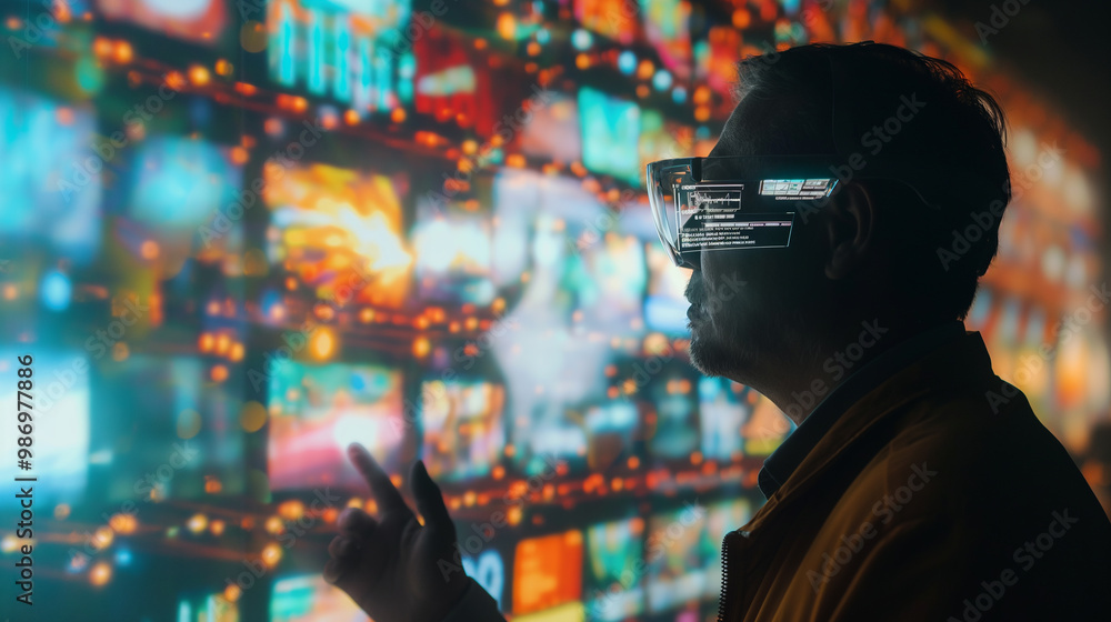 Poster digital business data management technology visualization through virtual reality display