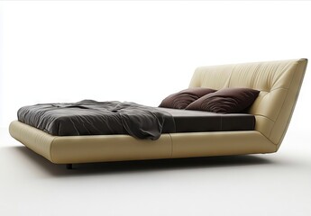 Fototapeta premium A bed with a brown and black comforter and pillows on it