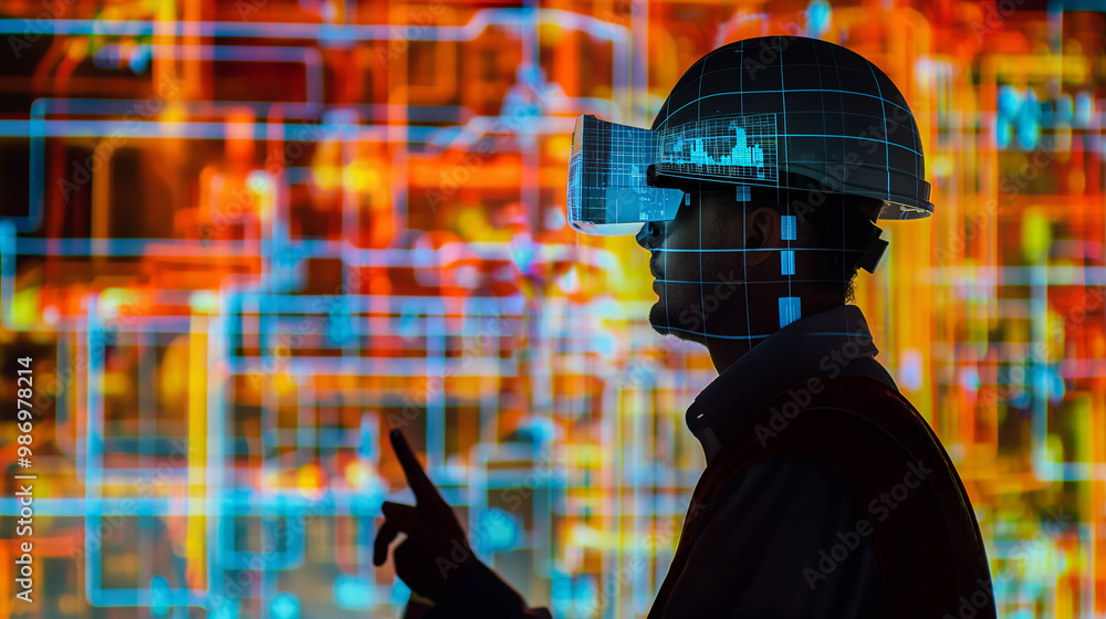 Poster digital business data management technology visualization through virtual reality display