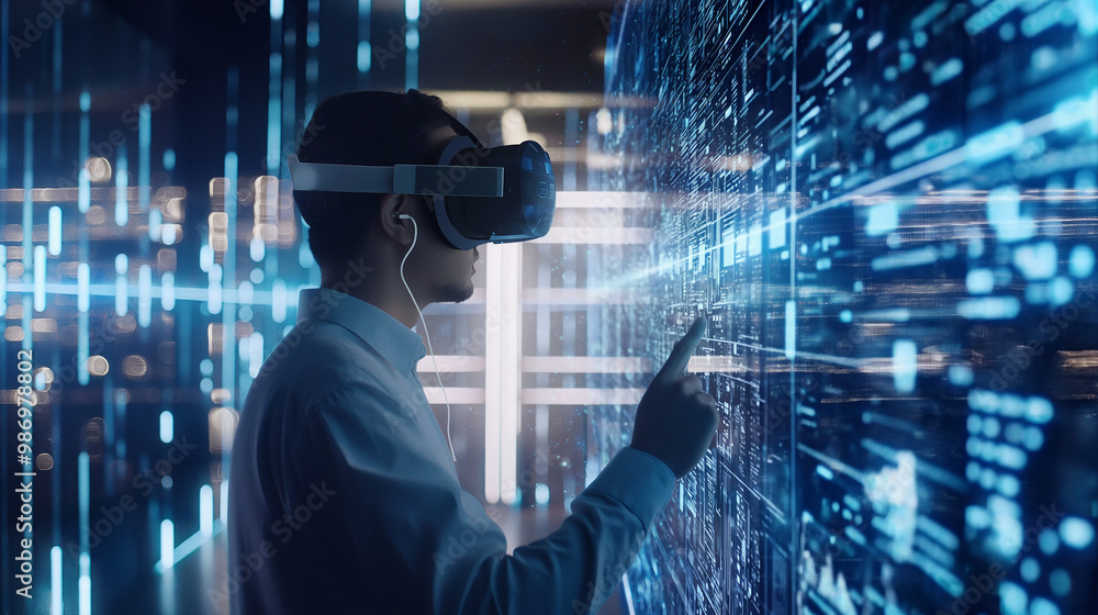 Poster digital business data management technology visualization through virtual reality display