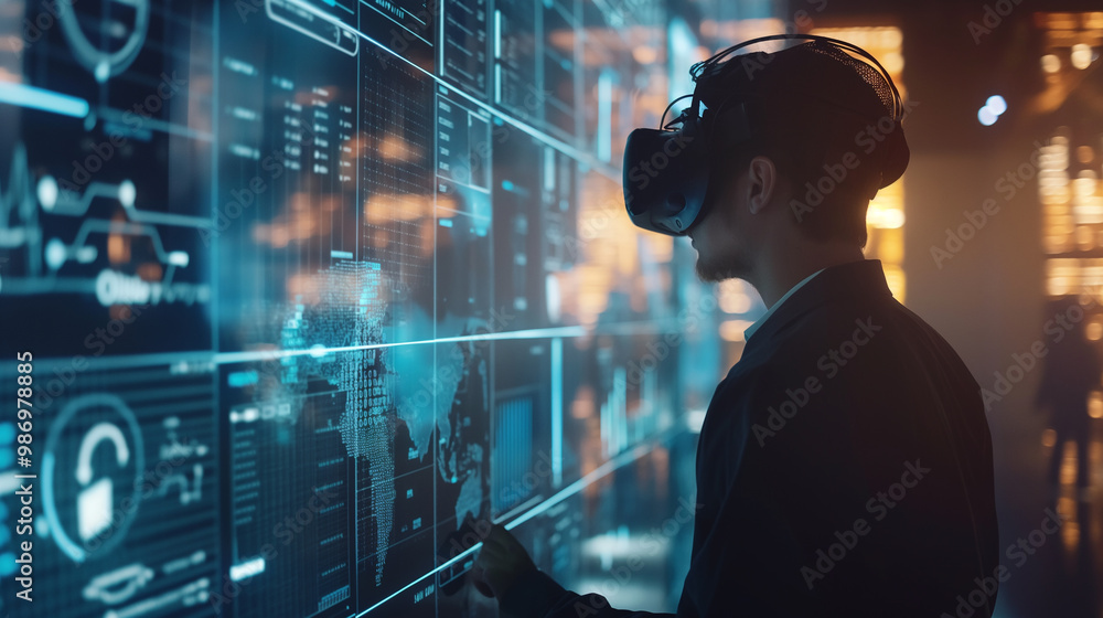 Poster digital business data management technology visualization through virtual reality display