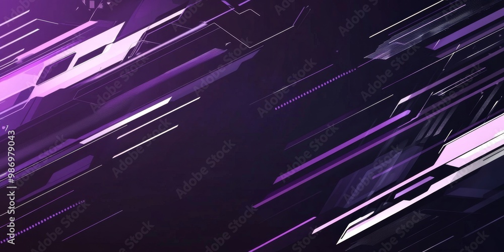 Poster abstract background with geometric shapes in shades of purple and white with glowing edges.