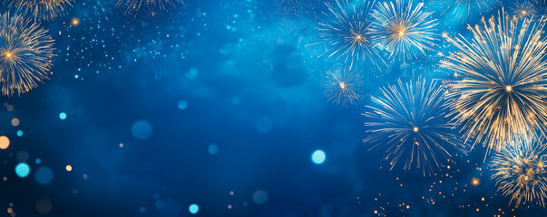 Fireworks in the shape of stars and other whimsical patterns, with a deep blue night sky