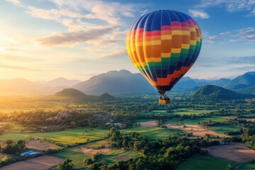 Fototapeta premium Vibrant hot air balloon floating