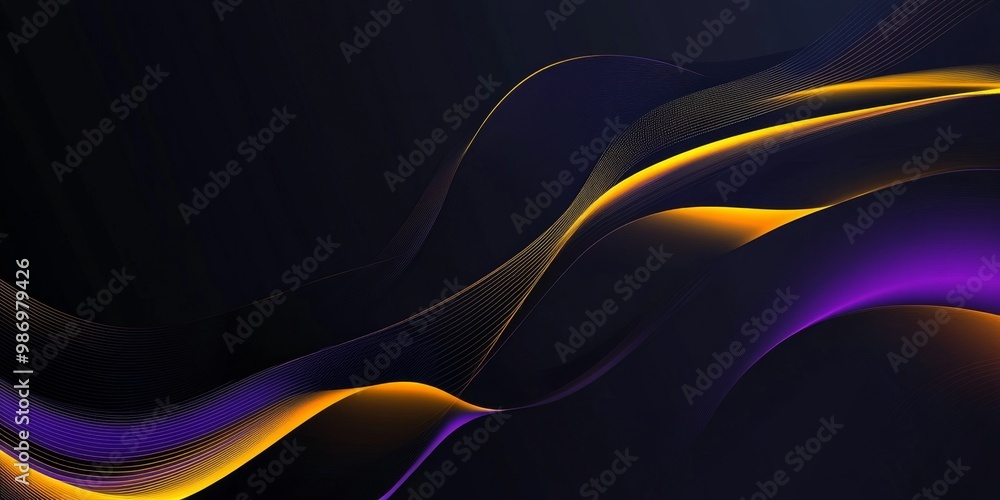 Aufkleber An abstract image featuring a dark background with purple and yellow curving lines creating a flowing, dynamic design.
