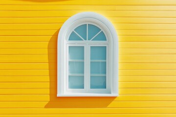 Fototapeta premium White Arched Window on a Yellow Wooden Wall
