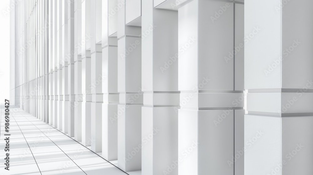 Aufkleber a perspective shot of white architectural columns in a modern building, with a tiled floor.