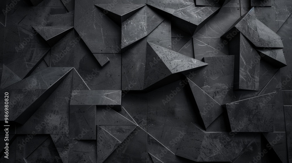 Poster A close-up view of an abstract pattern created by interlocking black geometric shapes.
