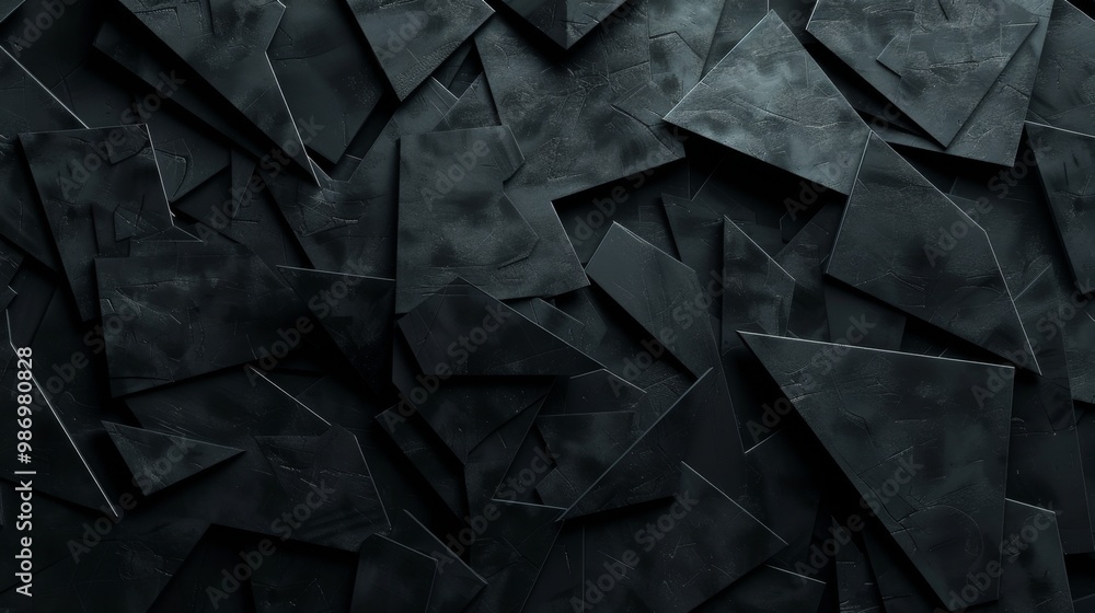 Poster A close-up of a black, geometric pattern composed of irregular shapes with a textured surface.