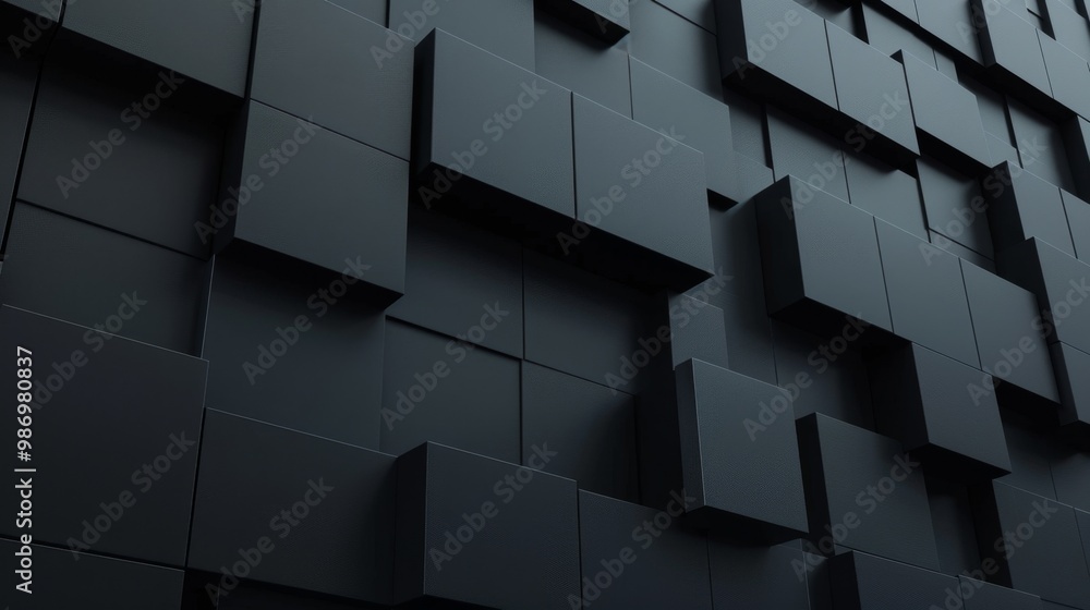 Poster An abstract black cube pattern with varying depths and perspectives creates a modern minimalist background.