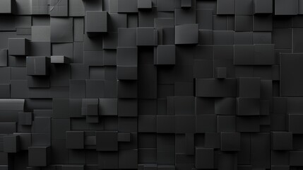 An abstract image of a wall composed of black cubes, creating a geometric pattern with variations in depth and perspective.
