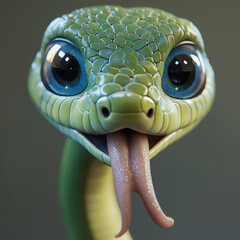 Fototapeta premium Playful cartoon snake with big blue eyes and a joyful tongue out
