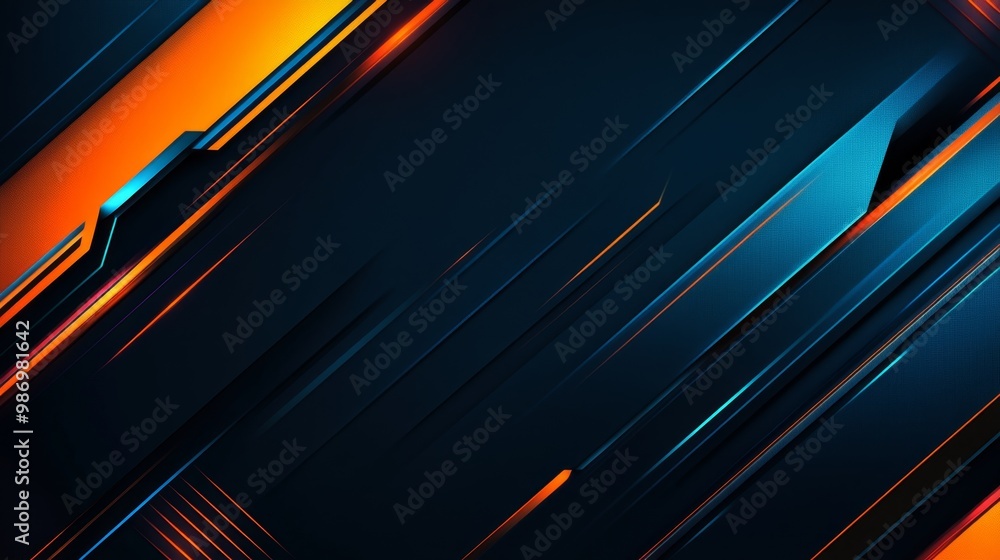 Poster abstract digital background with diagonal lines in shades of blue, orange, and black.