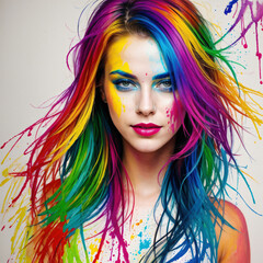 A pretty young woman painted with many different oil colors 