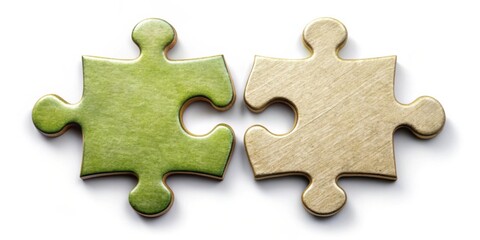 Obraz premium Two separate jigsaw puzzle pieces fitting together in a two-step puzzle challenge