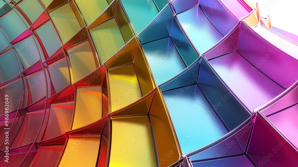 Aufkleber a close-up of a vibrant, abstract 3d pattern with rainbow hues and a metallic sheen.