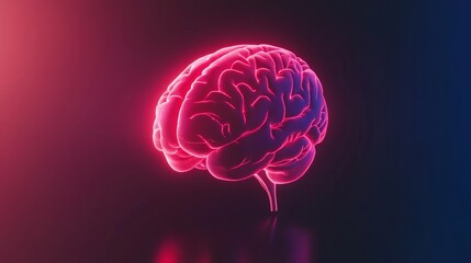 Obraz premium Futuristic glowing human brain, illuminated in vibrant neon pink and red hues