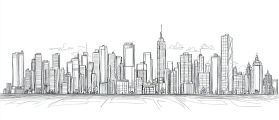 Obraz premium Hand drawn sketch of a modern city skyline.