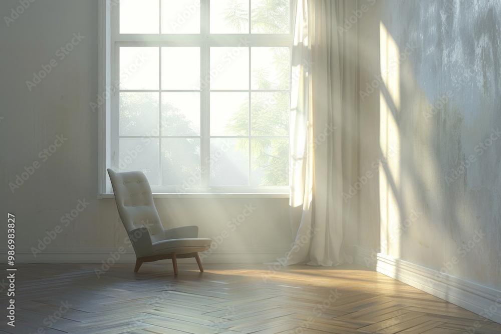 Poster Sunlight through window illuminating an empty room