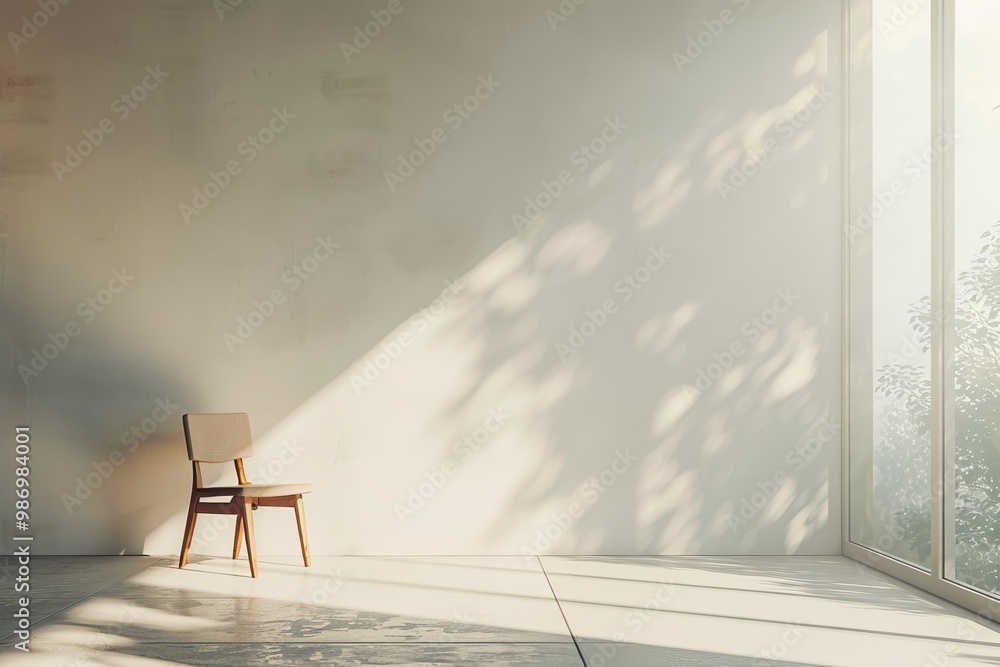 Poster Sunlight through window casting shadow on chair