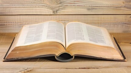 Obraz premium A classic scene of learning and discovery with an open book on a rustic wooden table, suitable for education, literature, or nostalgia-themed designs