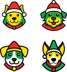 Dog head Christmas mascot icon outline art vector illustration