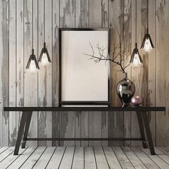 3D blank picture frame in a modern empty room