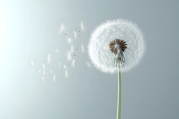 A dandelion head, bursting with fluffy white seeds, ready to take flight on the spring breeze