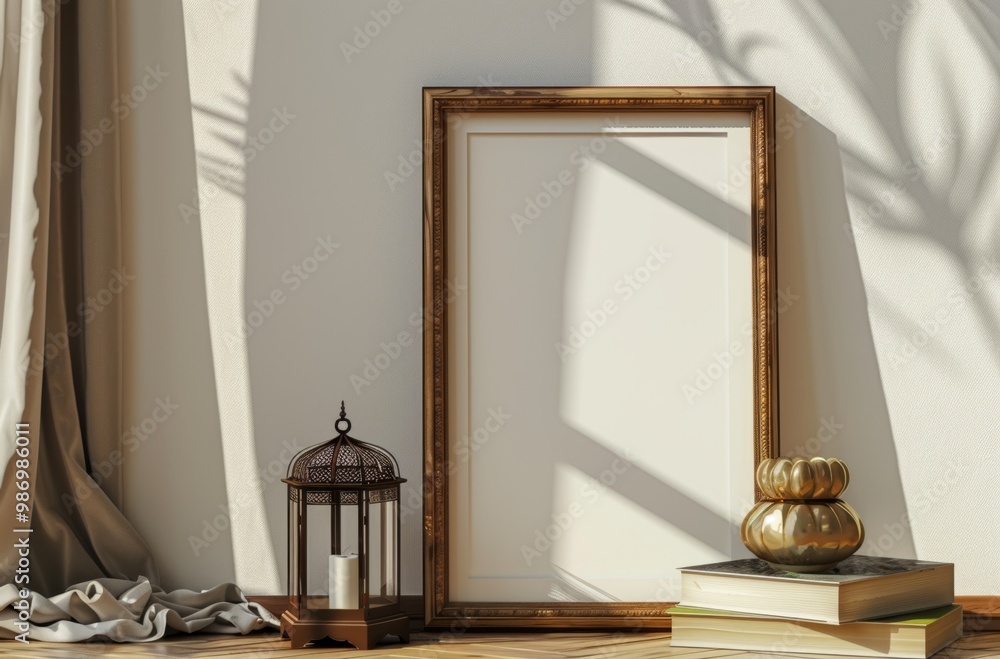 Leinwandbilder empty picture frame with decorative objects